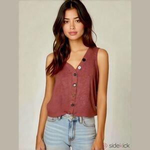 Soft Surroundings Mauve Rose Sleeveless Mixed Media Button Top Women’s XS